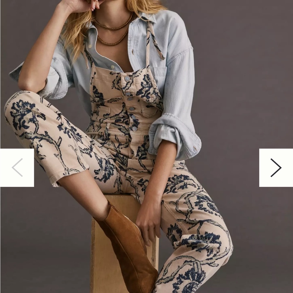 Anthro Pilcro Painter Overalls Tie Straps Floral